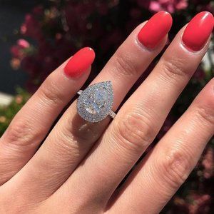 NEW- 14K White Gold 3CT Dimond Serling Silver Ring Size "6"